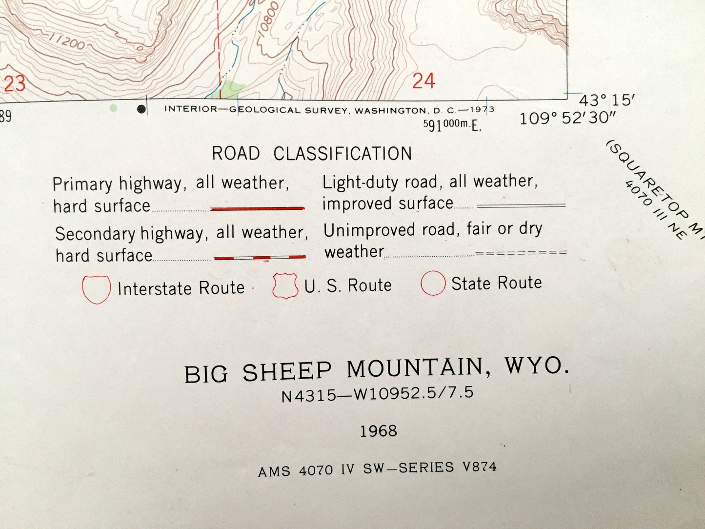 Antique Big Sheep Mountain, Wyoming 1968 US Geological Survey Topographic Map – Sublette County, Green River, Red Hill, Battleship Mountain