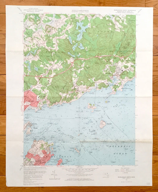 Antique Marblehead, Massachusetts 1956 US Geological Survey Topographic Map – Essex County, Manchester, Beverly, Salem, Wenham, Hamilton