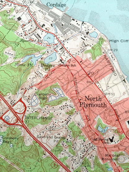 Antique Plymouth, Massachusetts 1962 US Geological Survey Topographic Map – Duxbury, Carver, Kingston, South Pond, Cordage, Fort Standish MA