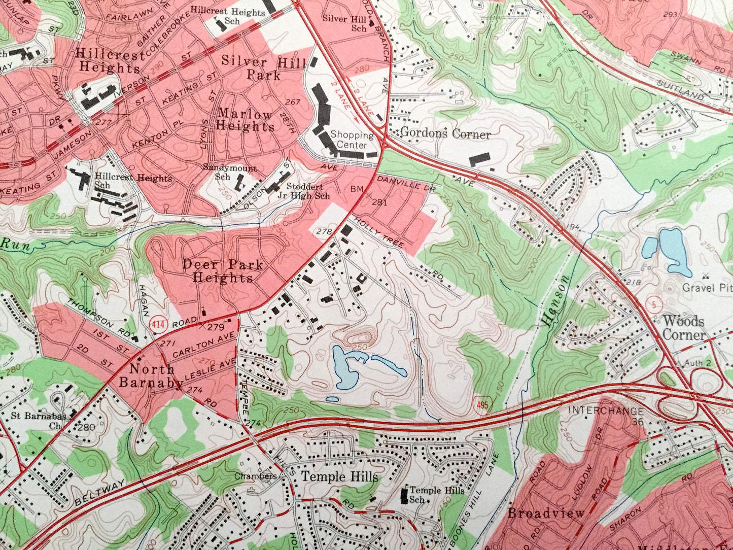 Antique Anacostia, Washington DC & Maryland 1965 US Geological Survey Topographic Map – Prince Georges County, Clinton, Camp Springs Twining