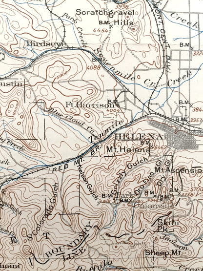 Antique Helena, Montana 1903 US Geological Survey Topographic Map – Deer Lodge, Lewis & Clark, Silver Bow, Jefferson County, Blackfoot, MT