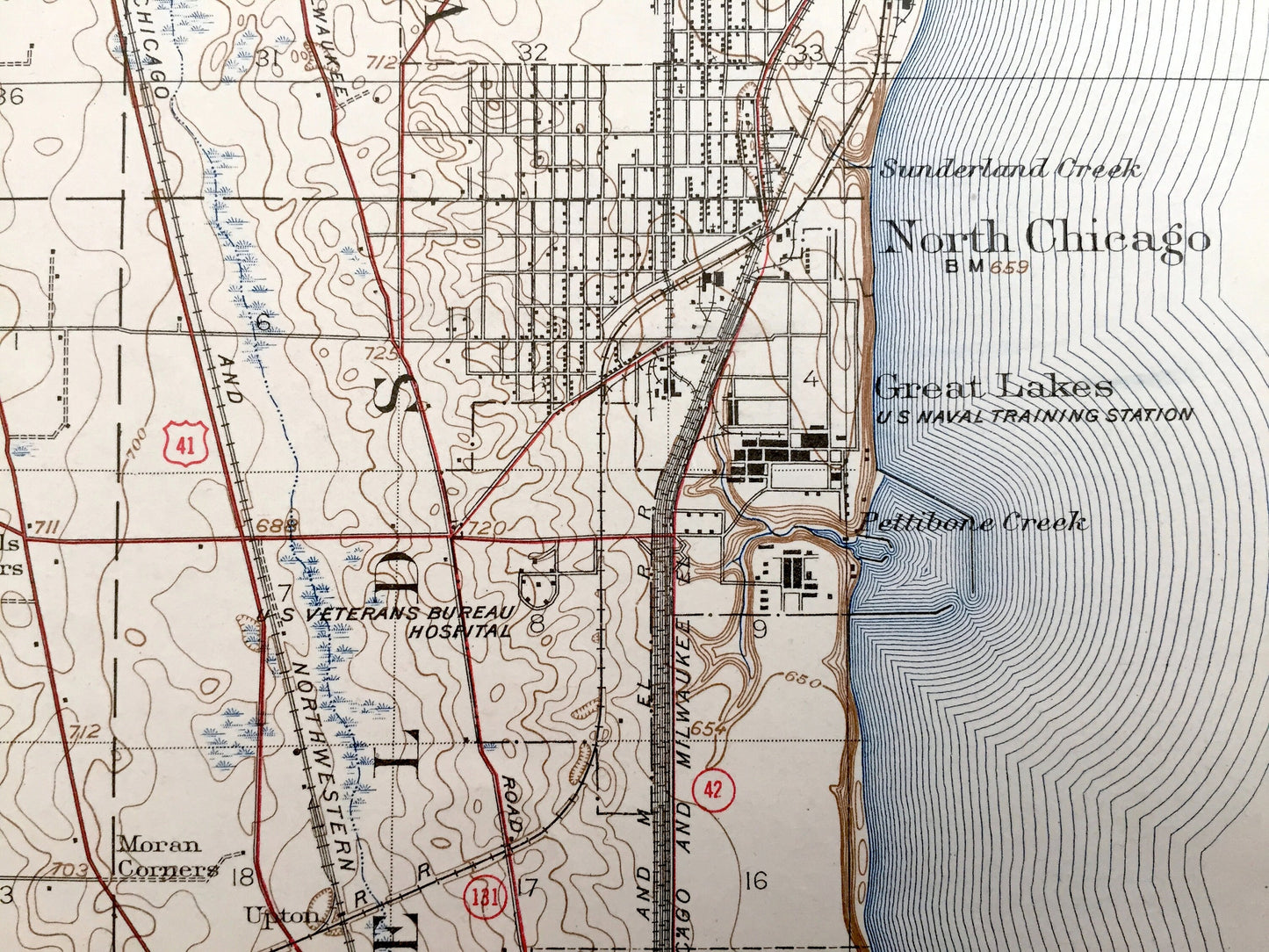 Antique Waukegan, Illinois 1908 US Geological Survey Topographic Map – North Chicago, Lake Bluff, Lake Forest, Zion City, Benton, Shields IL