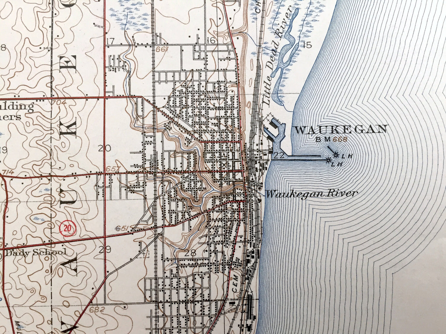 Antique Waukegan, Illinois 1908 US Geological Survey Topographic Map – North Chicago, Lake Bluff, Lake Forest, Zion City, Benton, Shields IL