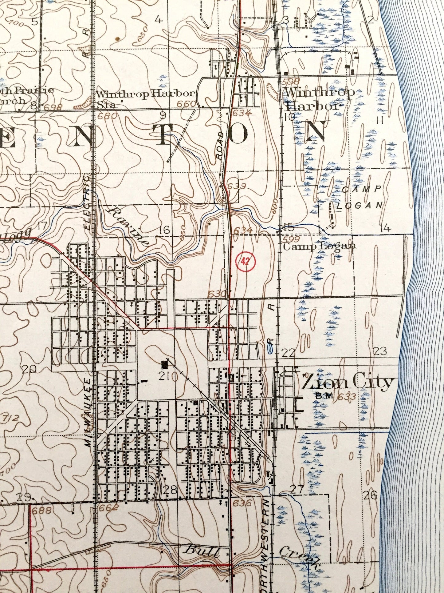 Antique Waukegan, Illinois 1908 US Geological Survey Topographic Map – North Chicago, Lake Bluff, Lake Forest, Zion City, Benton, Shields IL