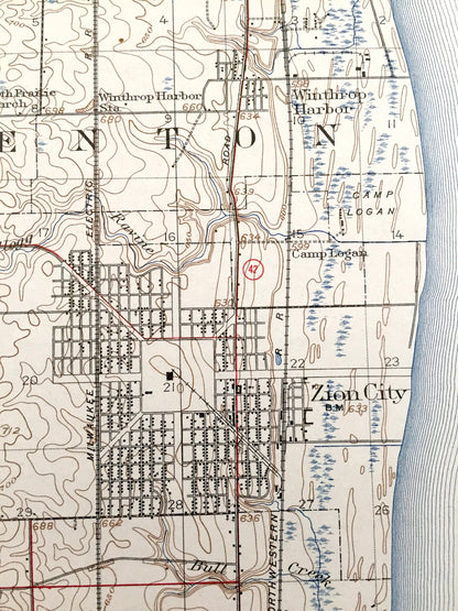 Antique Waukegan, Illinois 1908 US Geological Survey Topographic Map – North Chicago, Lake Bluff, Lake Forest, Zion City, Benton, Shields IL
