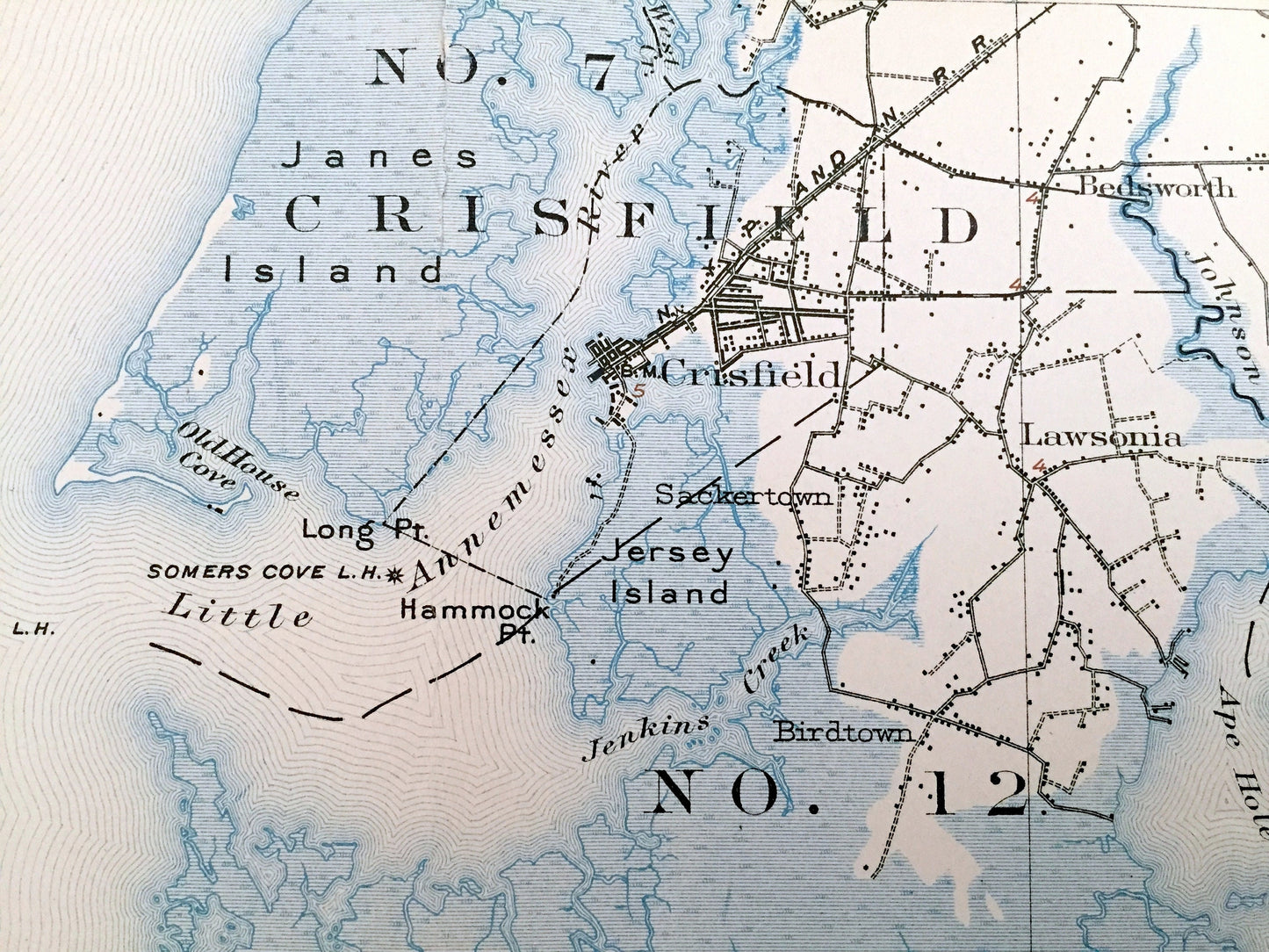Antique Chesapeake Bay, Maryland 1903 US Geological Survey Topographic Map – Crisfield, Asbury, Lawsons, Smith Island, Eastern Shore, MD
