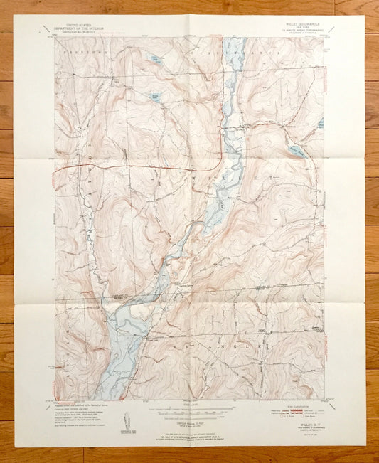 Antique Willet, New York 1951 US Geological Survey Topographic Map – Cortland, Broome County, Marathon, Triangle, Penelope, Freetown, NY