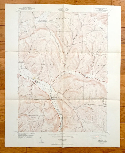 Antique Harford, New York 1951 US Geological Survey Topographic Map – Cortland, Tioga County, Lisle, Richford, Lapeer, Virgil, Harford Mills