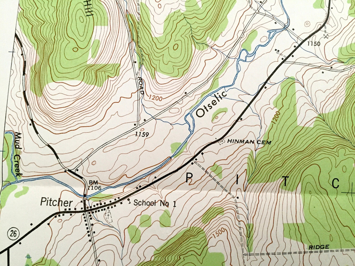 Antique Pitcher, New York 1944 US Geological Survey Topographic Map – Chenango County, Pitcher Springs, Cincinnatus, Pharsalia, German, NY