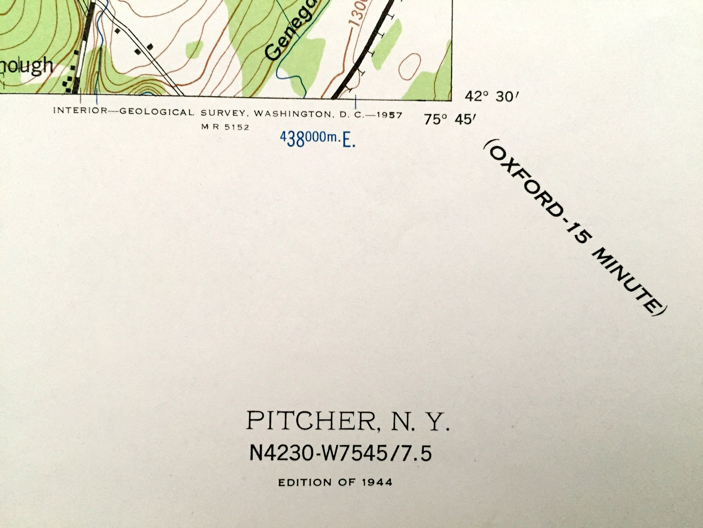 Antique Pitcher, New York 1944 US Geological Survey Topographic Map – Chenango County, Pitcher Springs, Cincinnatus, Pharsalia, German, NY