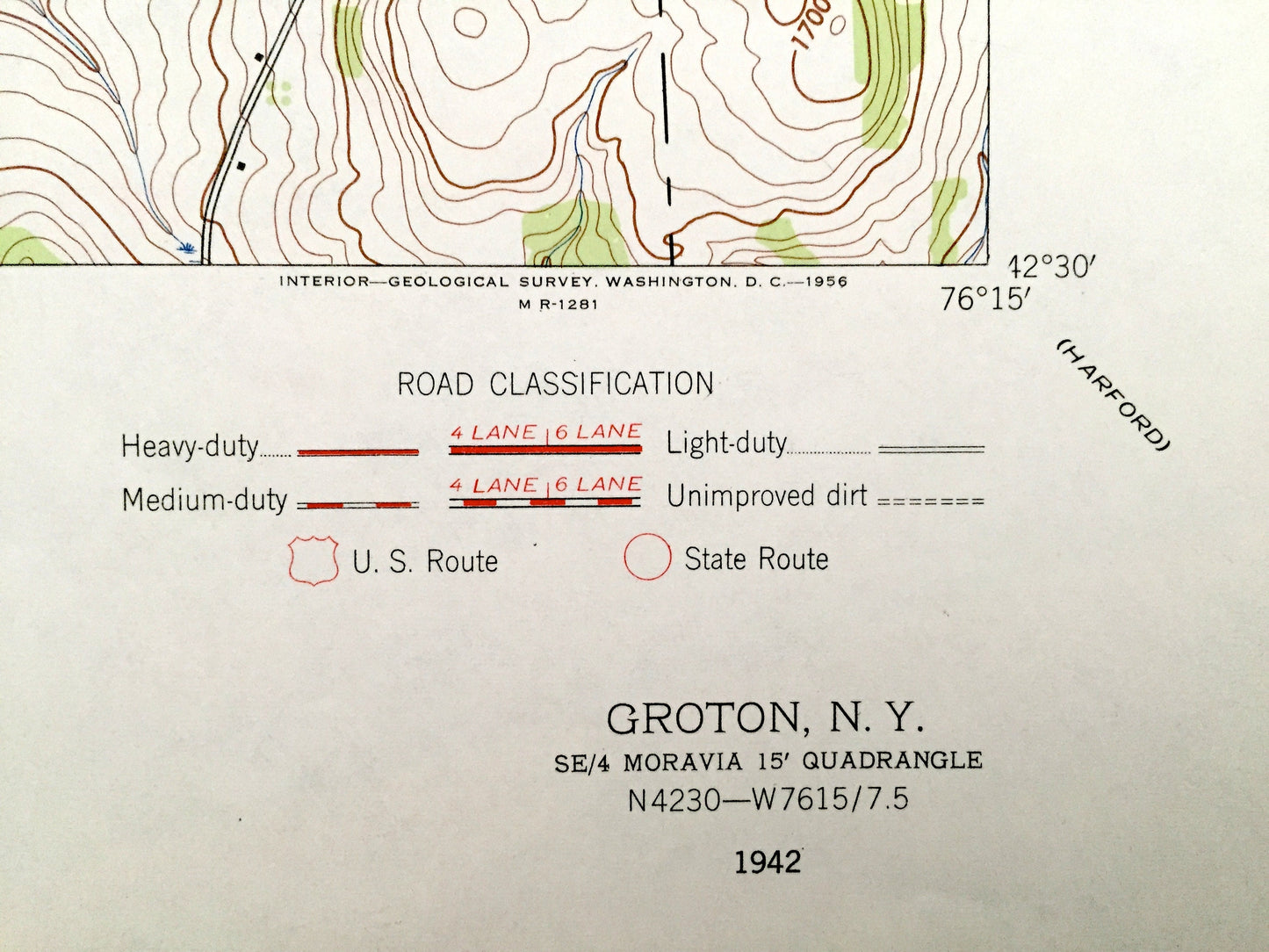 Antique Groton, New York 1942 US Geological Survey Topographic Map – Tompkins County, Locke, Dryden, Red Mills Virgil Freeville Peruville NY