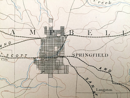 Antique Springfield, Missouri 1886 US Geological Survey Topographic Map – Pleasant Hope, Strafford, Ebenezer, Polk, Greene, Christian County