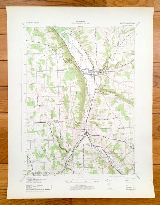 Antique Moravia, New York 1943 US Geological Survey Topographic Map – Venice, Genoa, Locke Montville Fillmore Glen Cayuga Tompkins County NY