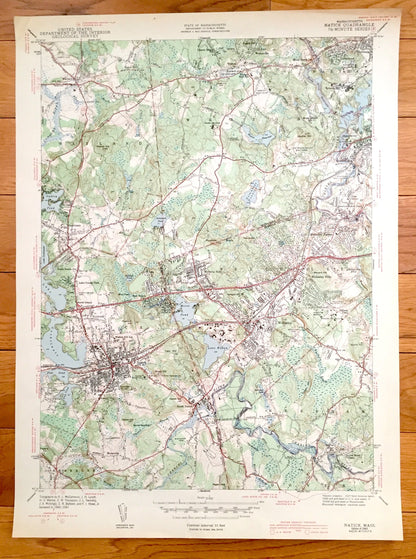 Antique Natick, Massachusetts 1943 US Geological Survey Topographic Map – Wellesley, Wayland, Weston, Waltham, Needham, Cochituate, Sherborn