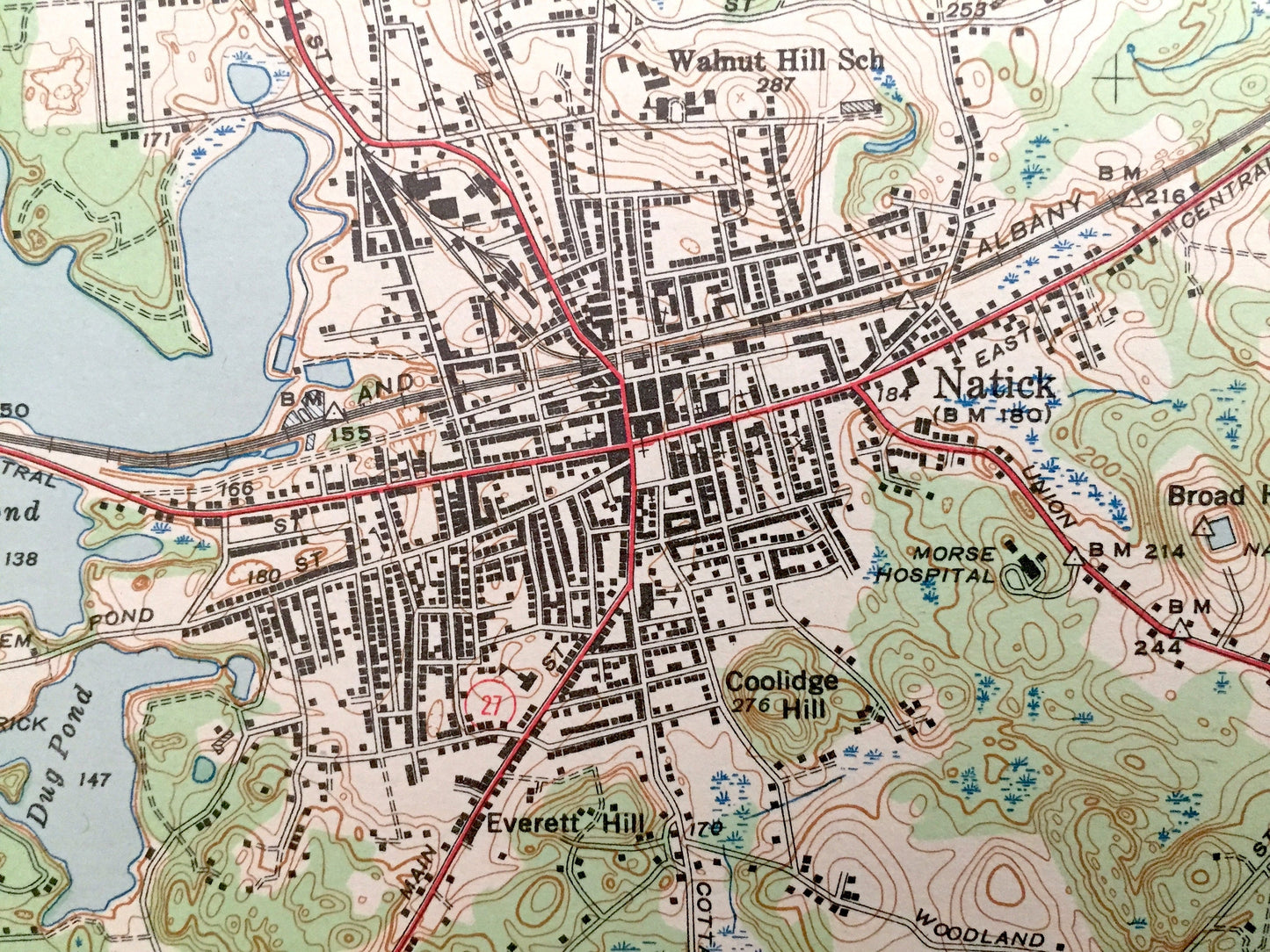 Antique Natick, Massachusetts 1943 US Geological Survey Topographic Map – Wellesley, Wayland, Weston, Waltham, Needham, Cochituate, Sherborn