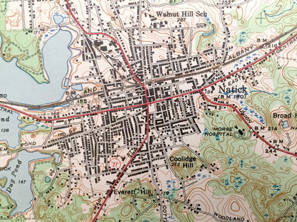 Antique Natick, Massachusetts 1943 US Geological Survey Topographic Map – Wellesley, Wayland, Weston, Waltham, Needham, Cochituate, Sherborn