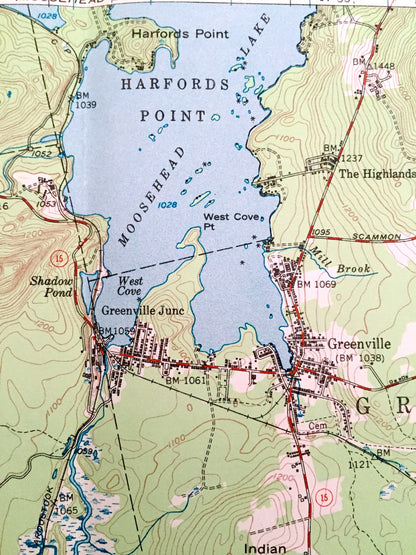 Antique Greenville, Maine 1951 US Geological Survey Topographic Map – Moosehead Lake, Shirley, Elliottsville, Blanchard, Monson, Piscataquis