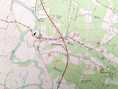 Antique Crimora, Virginia 1965 US Geological Survey Topographic Map – Augusta County, Sampson, Madrid Shenandoah National Park Blue Ridge VA