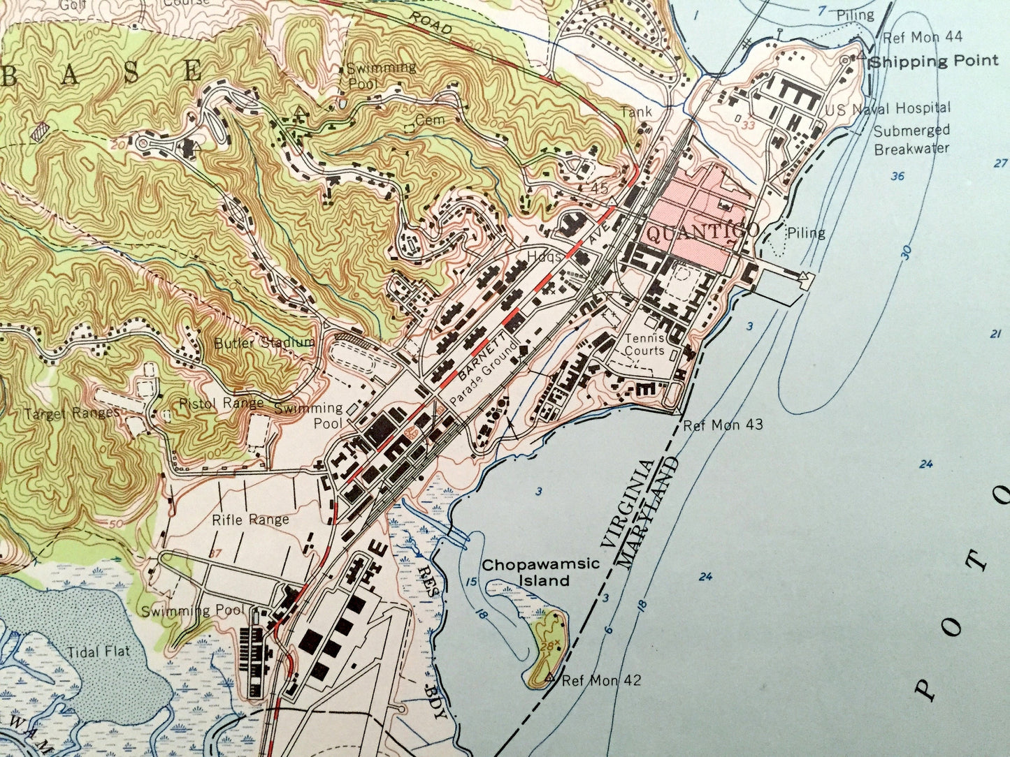 Antique Quantico, Virginia & Maryland 1952 US Geological Survey Topographic Map – Prince William County Cherry Hill Melrose Gardens VA
