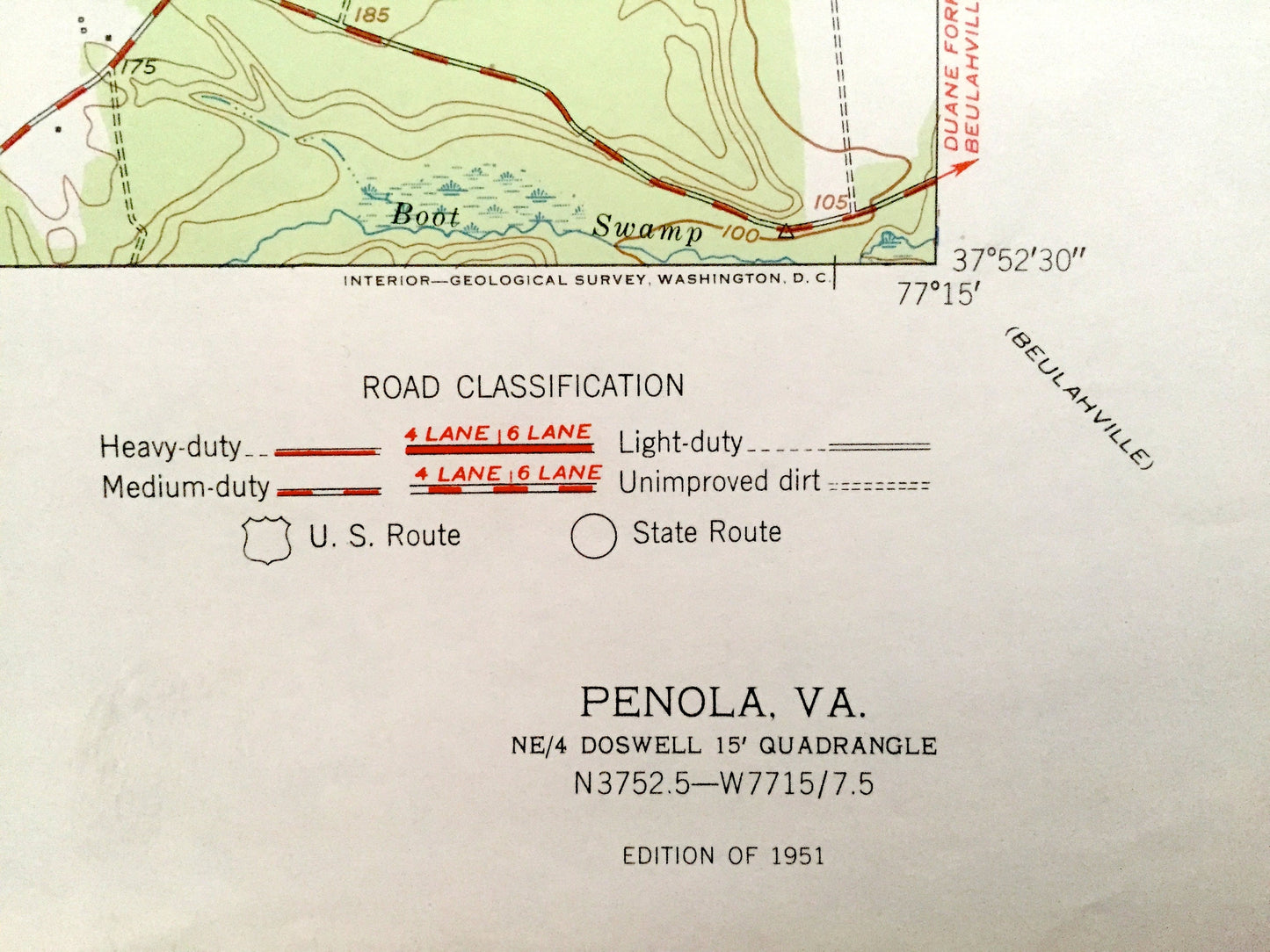 Antique Penola, Virginia 1951 US Geological Survey Topographic Map – Caroline Co, Oak Corner, Kemp Corner, File, Wrights Fork, Shumansville