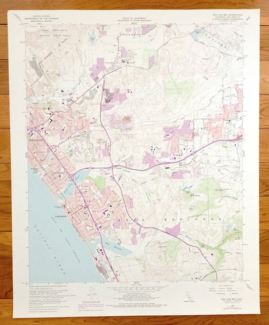 Antique San Luis Rey, California 1968 US Geological Survey Topographic Map – San Diego County, Camp Pendleton, Carlsbad, Oceanside, Vista CA