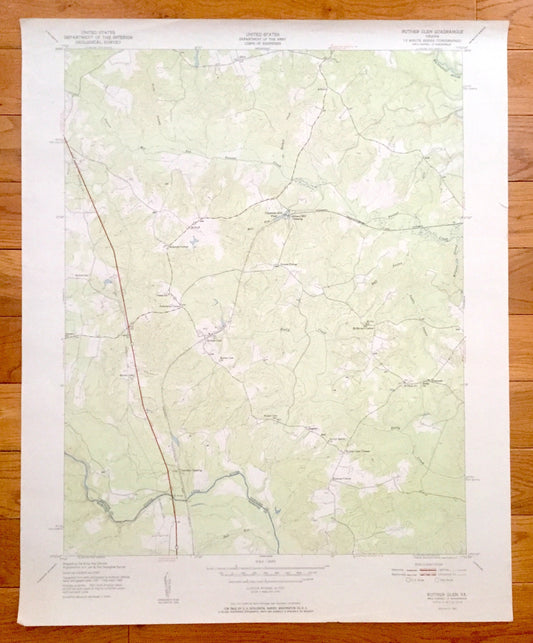 Antique Ruther Glen, Virginia 1951 US Geological Survey Topographic Map–Caroline Co, Balty, Athens, McDuff, Peatross, Moncure Corner, Bagdad