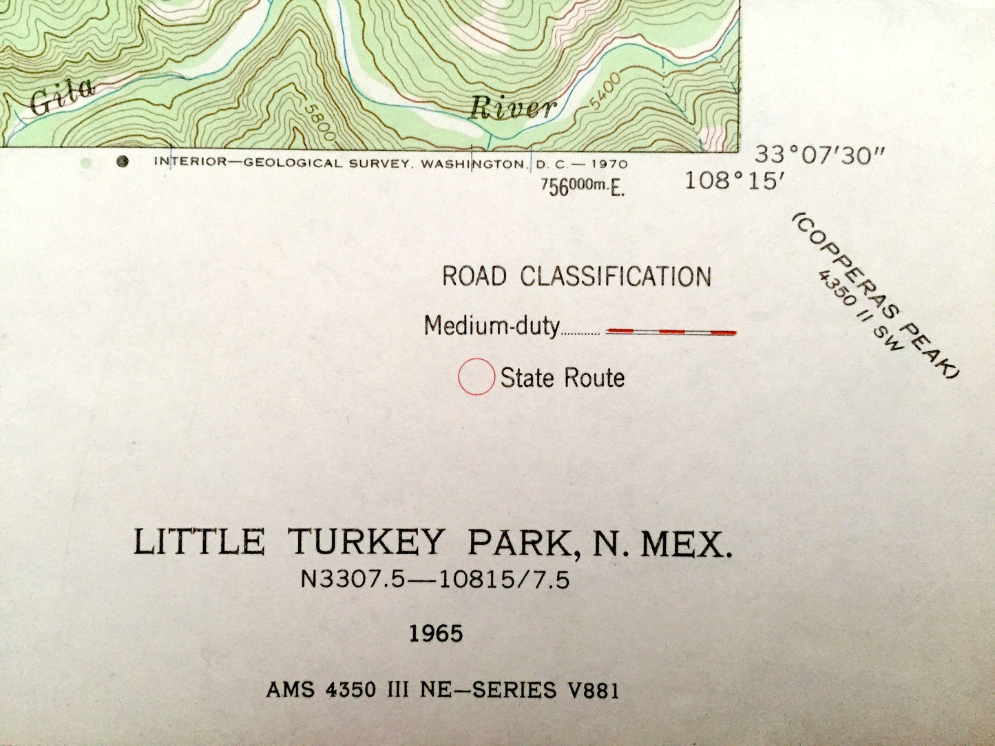 Antique Little Turkey Park, New Mexico 1965 US Geological Survey Topographic Map – Grant County, Granite Peak, Gila Wilderness, Adobe Canyon