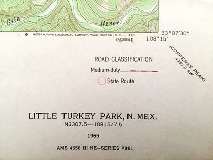 Antique Little Turkey Park, New Mexico 1965 US Geological Survey Topographic Map – Grant County, Granite Peak, Gila Wilderness, Adobe Canyon