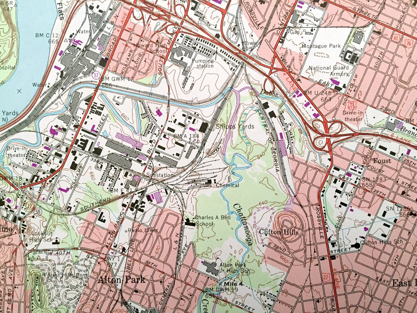 Antique Chattanooga, Tennessee 1969 US Geological Survey Topographic Map – Hamilton County, Tiftonia, Brainerd, Alton Park, Oakgrove, TN