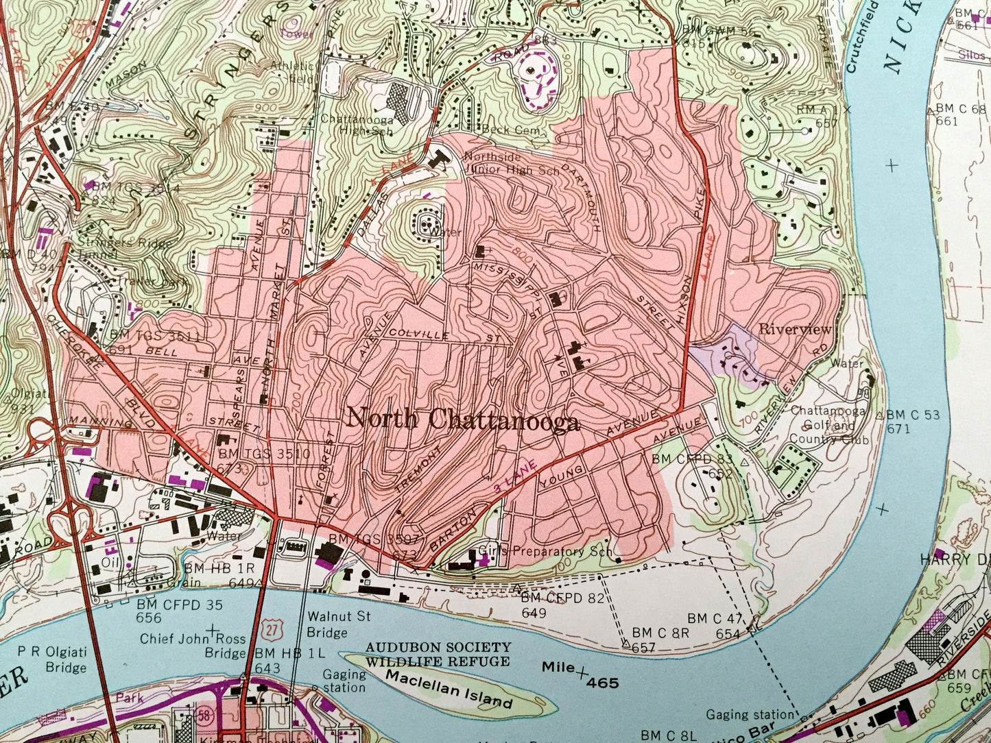 Antique Chattanooga, Tennessee 1969 US Geological Survey Topographic Map – Hamilton County, Tiftonia, Brainerd, Alton Park, Oakgrove, TN