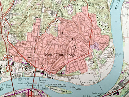 Antique Chattanooga, Tennessee 1969 US Geological Survey Topographic Map – Hamilton County, Tiftonia, Brainerd, Alton Park, Oakgrove, TN