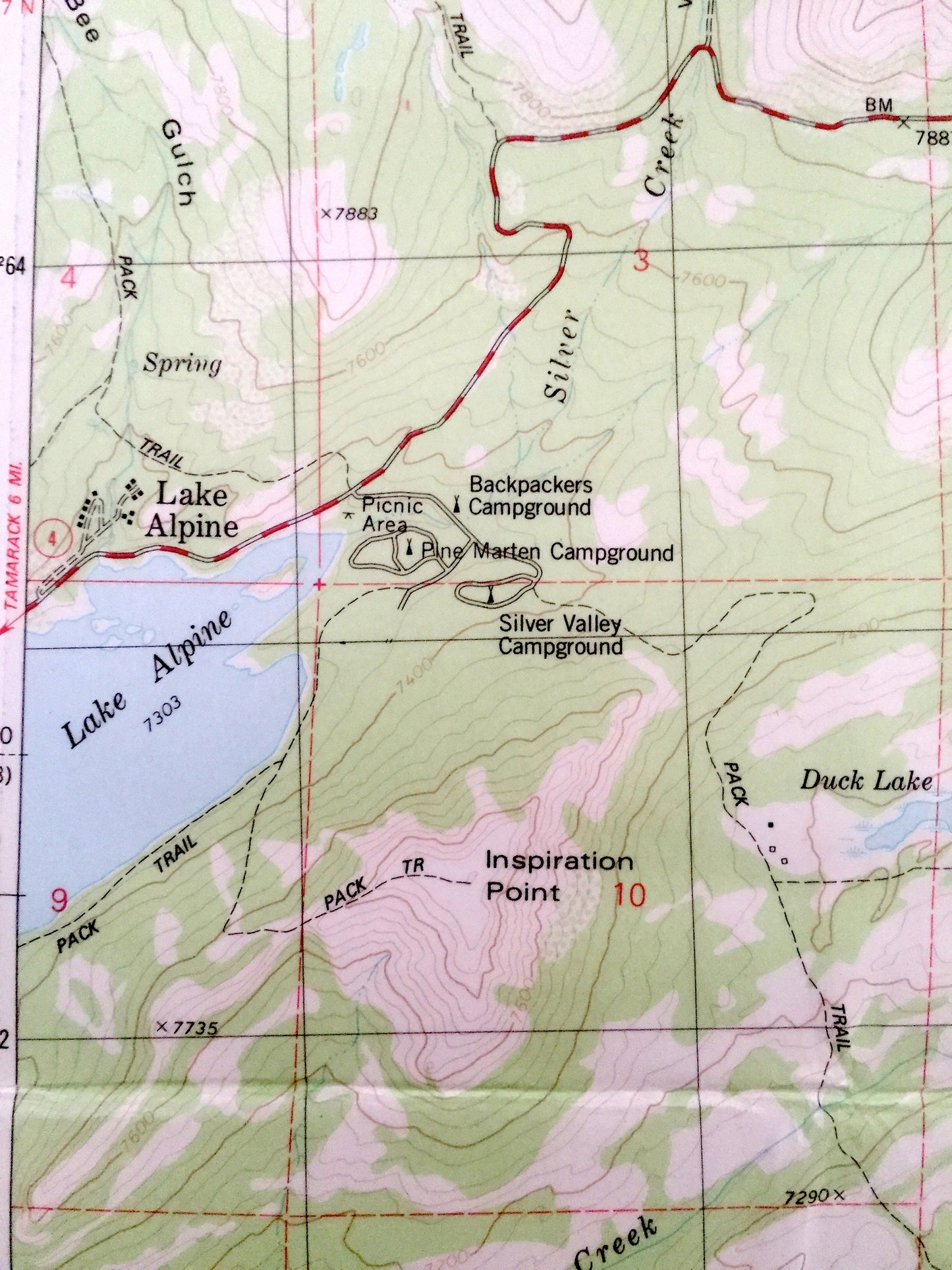 Antique Spicer Meadow Reservoir, California 1979 US Geological Survey Topographic Map – Tuolumne Co, Lake Alpine, Henry Peak, Bull Run Peak