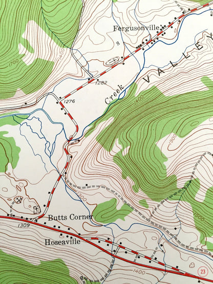 Antique Davenport, New York 1943 US Geological Survey Topographic Map – Delaware County, Fergusonville, Harpersfield, Hoseaville Meredith NY