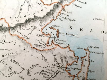 Antique 1845 Russia Map from SDUK Atlas – Eastern Siberia, China, Alaska, Tartar, Kamtchatka, Bering Strait, Okhotsk, Iakoutsk, Arctic Ocean