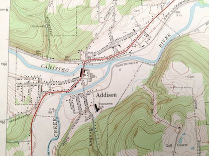 Antique Addison, New York 1969 US Geological Survey Topographic Map – Steuben County, Erwin, Tuscarora, Presho, Lindley, Canisteo River, NY