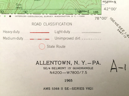 Antique Allentown, New York 1965 US Geological Survey Topographic Map – Pennsylvania, Allegany County, Vosburg, Sawyer Bolivar Hoben Alma NY
