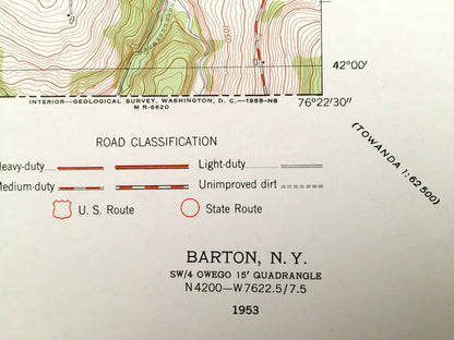 Antique Barton, New York 1953 US Geological Survey Topographic Map – Tioga County, Glencairn, Ellis Town, Litchfield, Hoopers Valley, NY