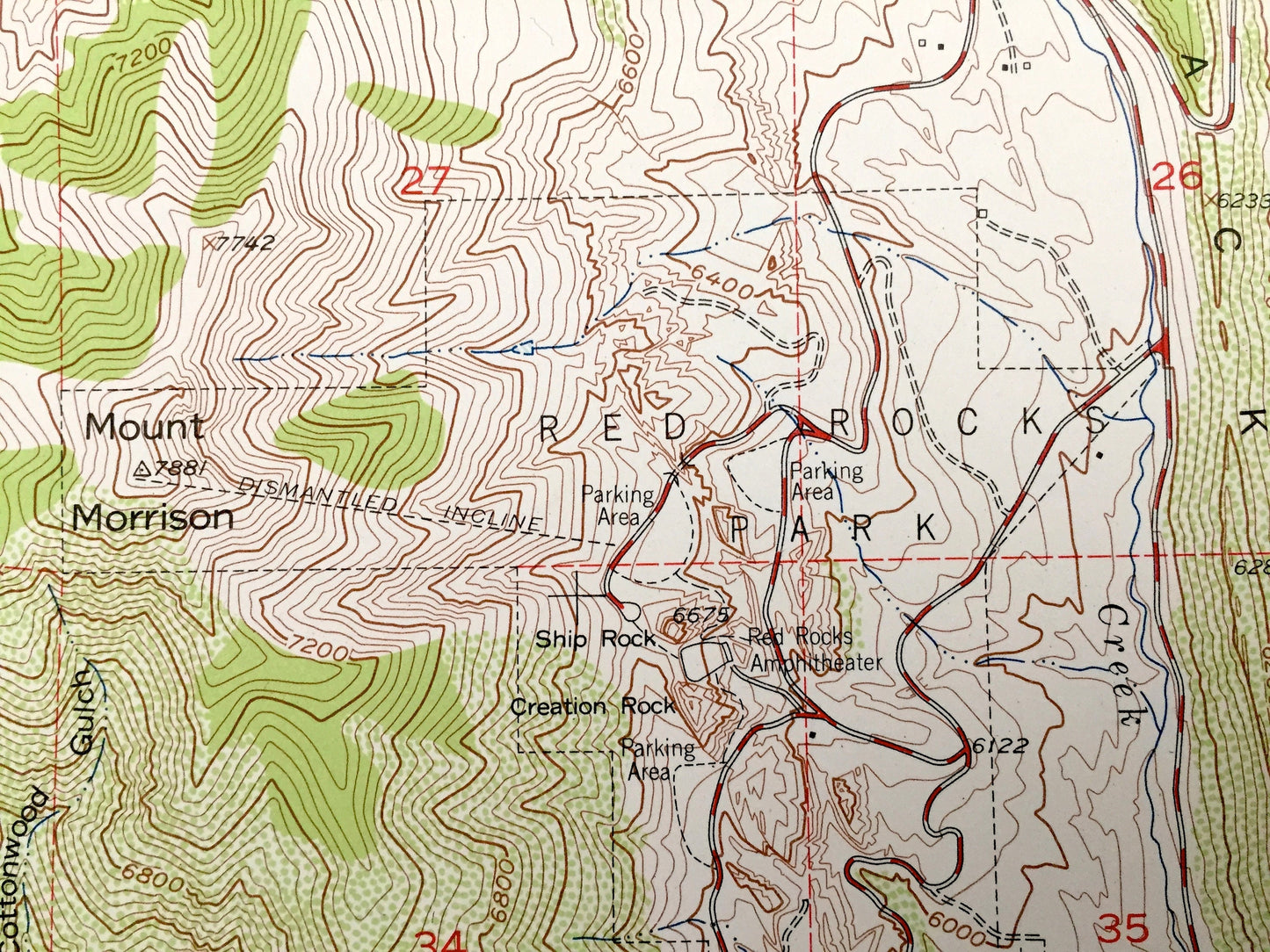 Antique Morrison, Colorado 1957 US Geological Survey Topographic Map – Red Rocks, Green Mountain, Golden, Idledale, Pleasant View, Edgemont