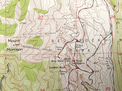 Antique Morrison, Colorado 1957 US Geological Survey Topographic Map – Red Rocks, Green Mountain, Golden, Idledale, Pleasant View, Edgemont