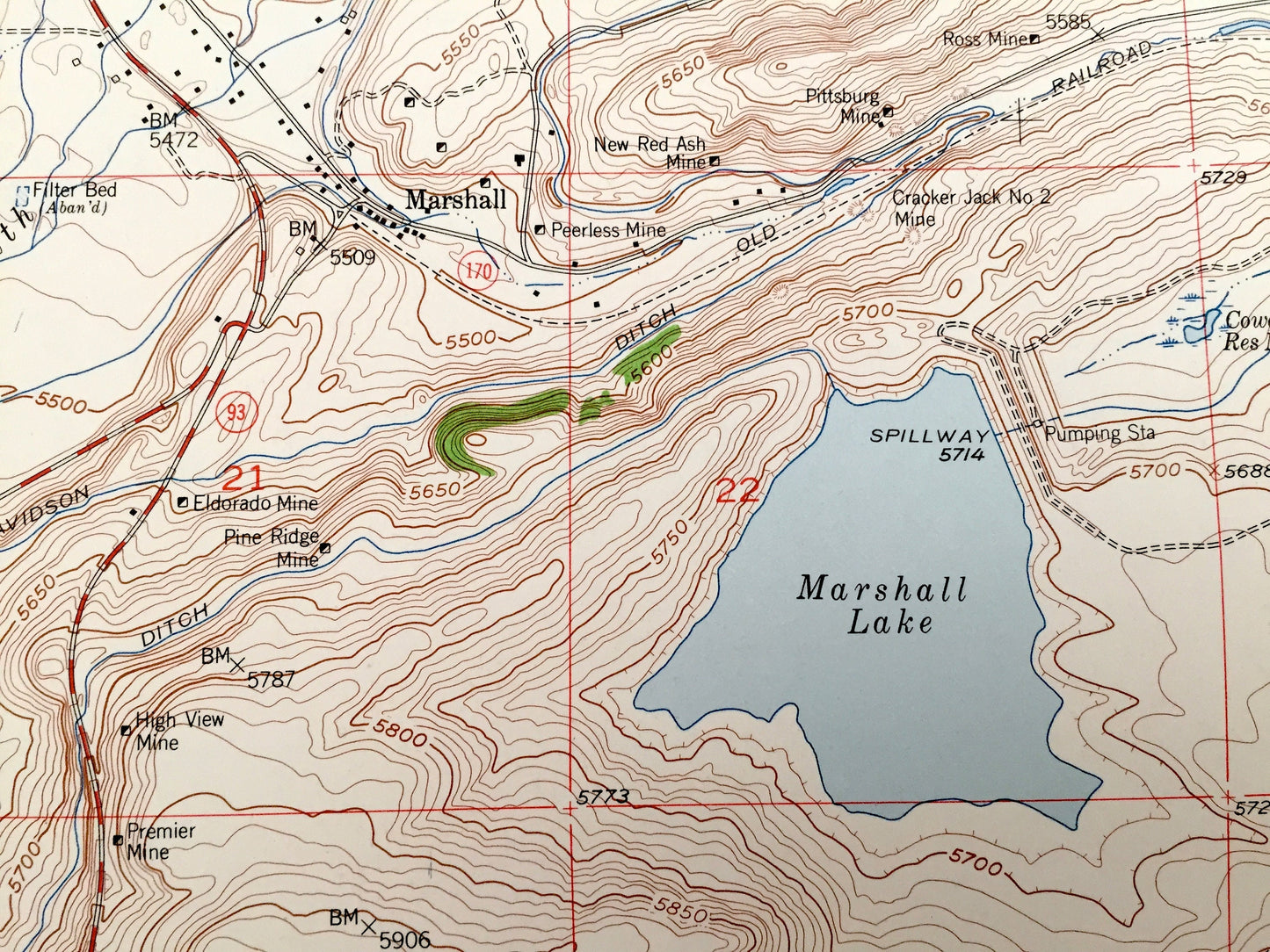 Antique Louisville, Colorado 1957 US Geological Survey Topographic Map – Boulder, Jefferson County, Superior, Boulder, Marshall, Denver, CO