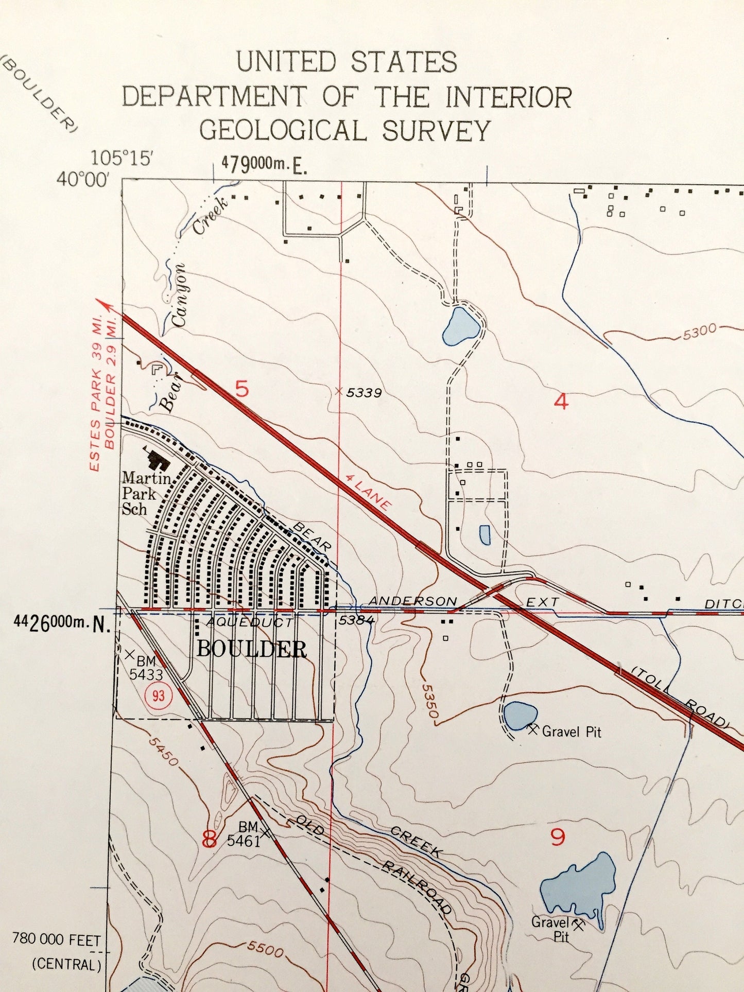 Antique Louisville, Colorado 1957 US Geological Survey Topographic Map – Boulder, Jefferson County, Superior, Boulder, Marshall, Denver, CO