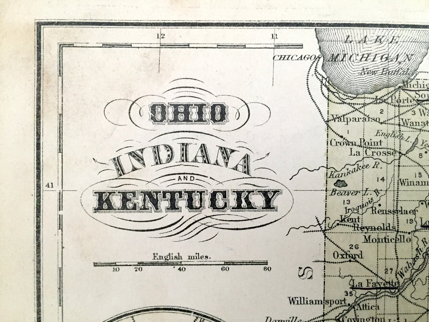 Antique Ohio, Indiana & Kentucky 1866 Rand McNally Map – Terre Haute, Indianapolis, Cleveland, Cincinnati, Louisville, Lexington, Akron