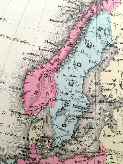 Antique Europe 1866 Rand McNally Map – England, France, Spain, Prussia, Austria, Turkey, Russia, Siberia, Italy, Norway, Sweden, Portugal
