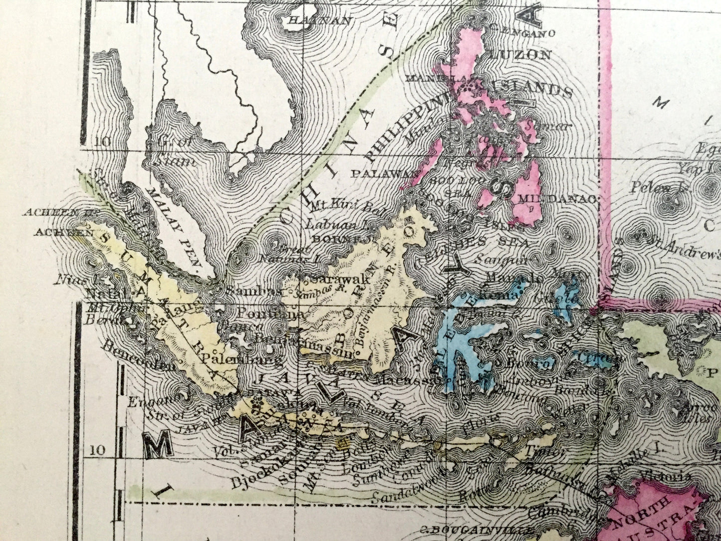 Antique Oceania 1866 Rand McNally Map – Australia, New Zealand, Tasmania, Polynesia, Philippines, Hawaii, Borneo, Sumatra, Java, Malaysia