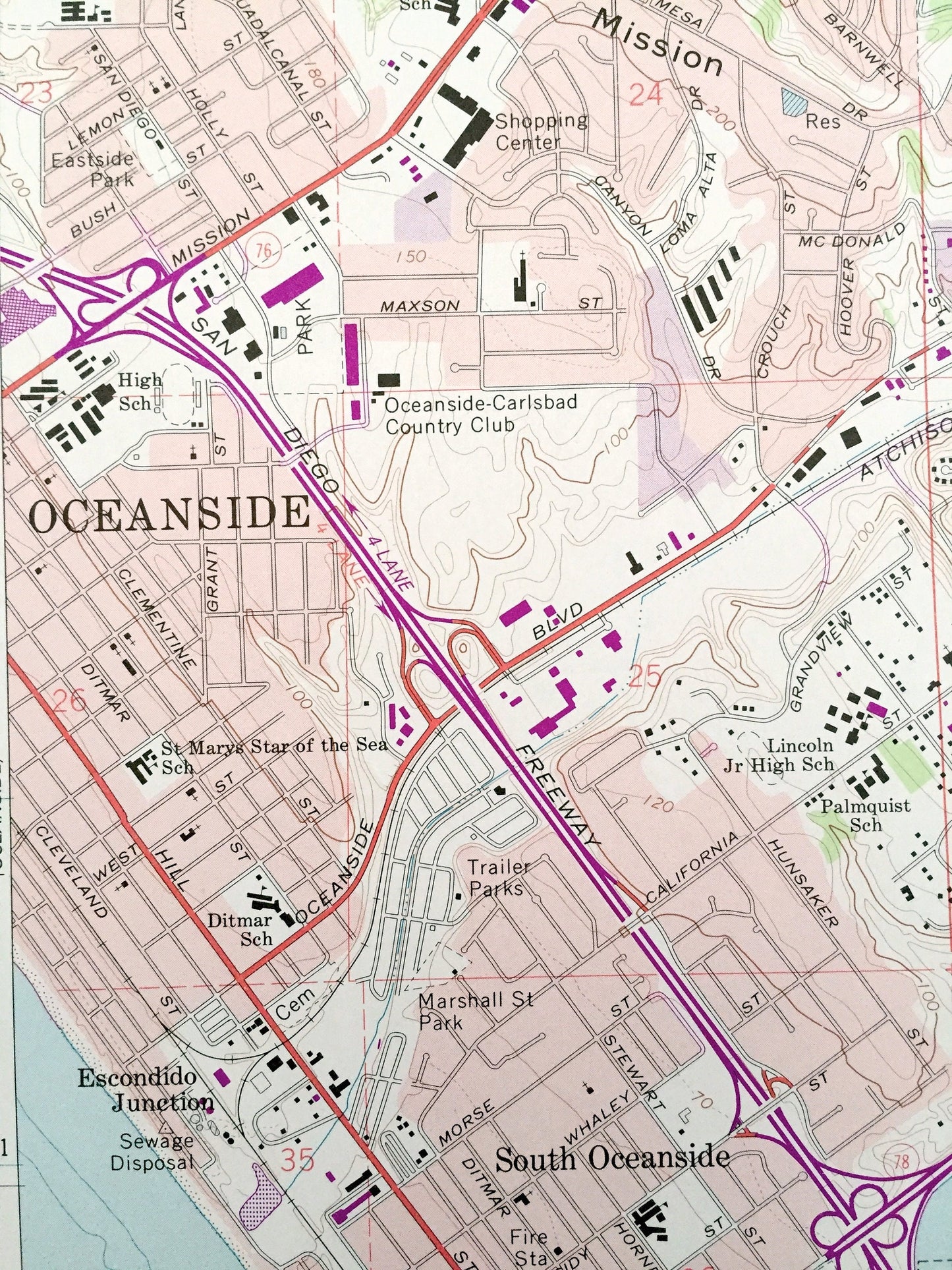 Antique San Luis Rey, California 1968 US Geological Survey Topographic Map – San Diego County, Camp Pendleton, Carlsbad, Oceanside, Vista CA
