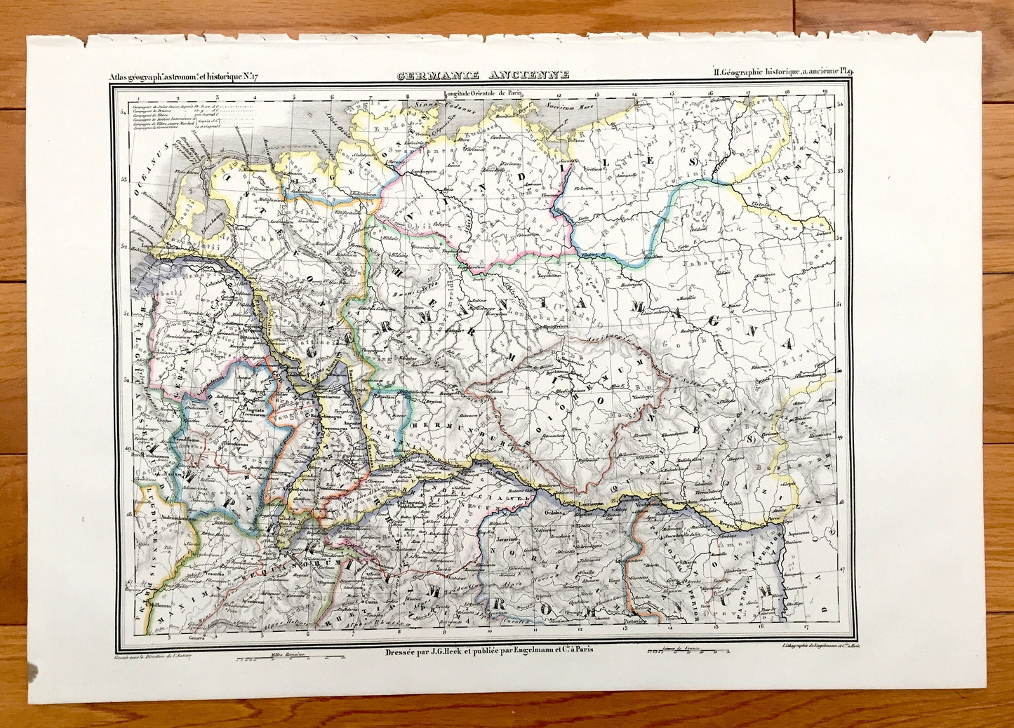 Antique 1835 Ancient Germany Map from JG Heck's Atlas Géographique, Astronomique et Historique – Hamburg, Bremen, Hanover, Frisian, Denmark