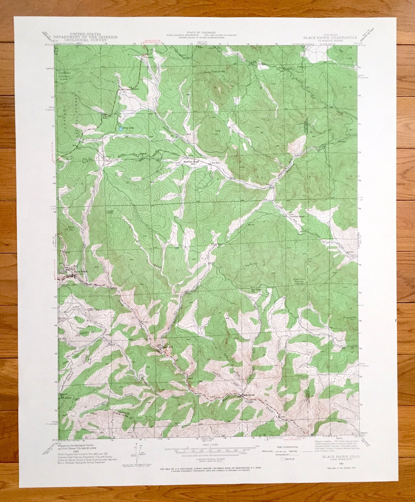 Antique Black Hawk, Colorado 1942 US Geological Survey Topographic Map – Gilpin County, Smith Hill, Cottonwood, Arapaho Forest, Ralston, CO