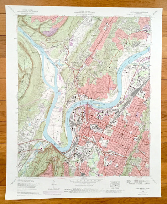 Antique Chattanooga, Tennessee 1969 US Geological Survey Topographic Map – Hamilton County, Tiftonia, Brainerd, Alton Park, Oakgrove, TN