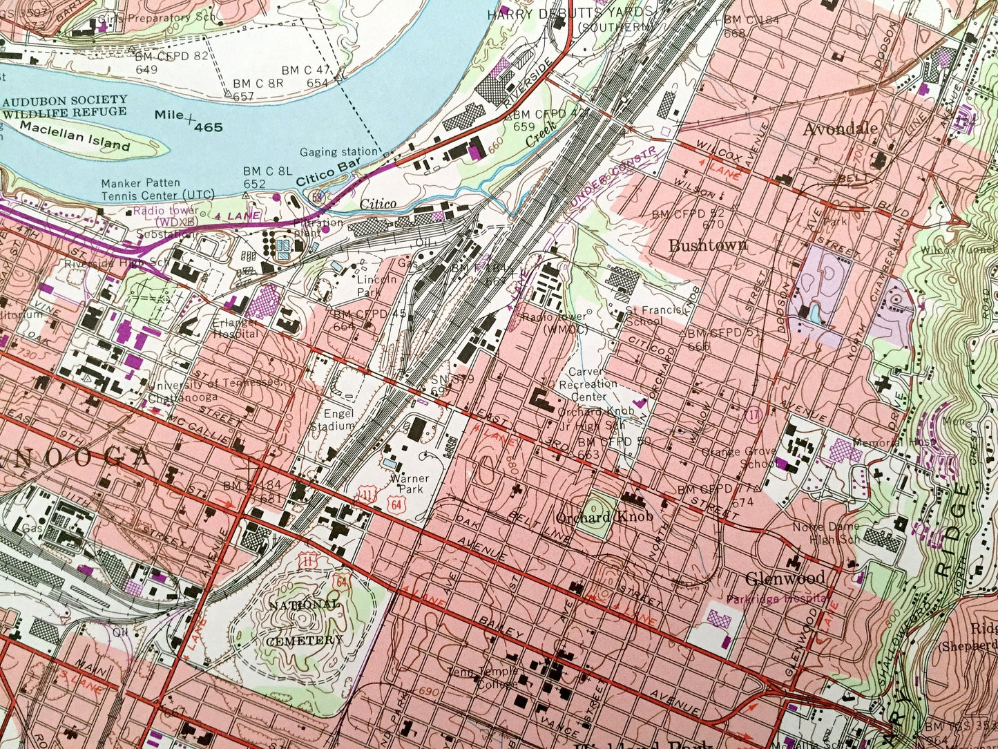Antique Chattanooga, Tennessee 1969 US Geological Survey Topographic Map – Hamilton County, Tiftonia, Brainerd, Alton Park, Oakgrove, TN