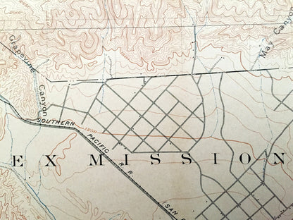 Antique San Fernando, Los Angeles, California 1900 US Geological Survey Topographic Map – Ex Mission, Pacoima Sunland Tujunga San Gabriel CA